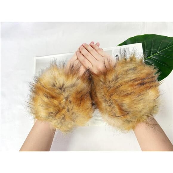Women's Faux Fur Wrist Cuffs Wristbands Nature - Picture 6 of 6